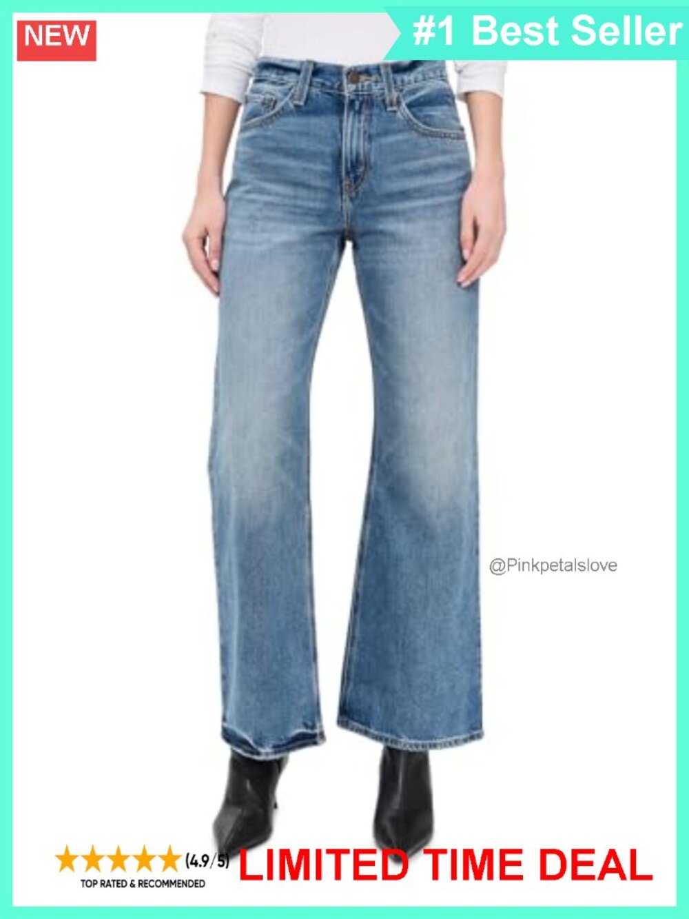 High Rise Loose Fit Bootcut Jeans 100% Cotton Denim